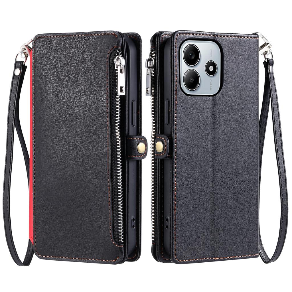 Dla Xiaomi Redmi Note 14 4G (164,84 mm) Etui z TPU + PU, skórzane, portfelowe etui na telefon z paskiem na nadgarstek