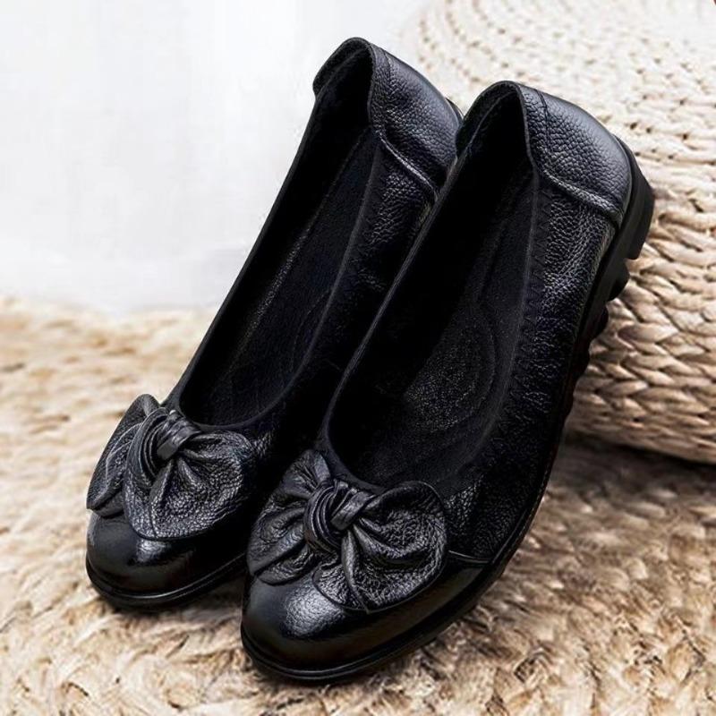 

Туфли-лодочки на мягкой подошве, женские туфли из натуральной мягкой кожи, весенне-летние удобные кожаные туфли на плоской подошве, нескользящие туфли-дудочки 41 чёрный