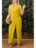 Tuta casual da donna tinta unita con scollo a V e laccio, collezione Primavera/Estate 2025