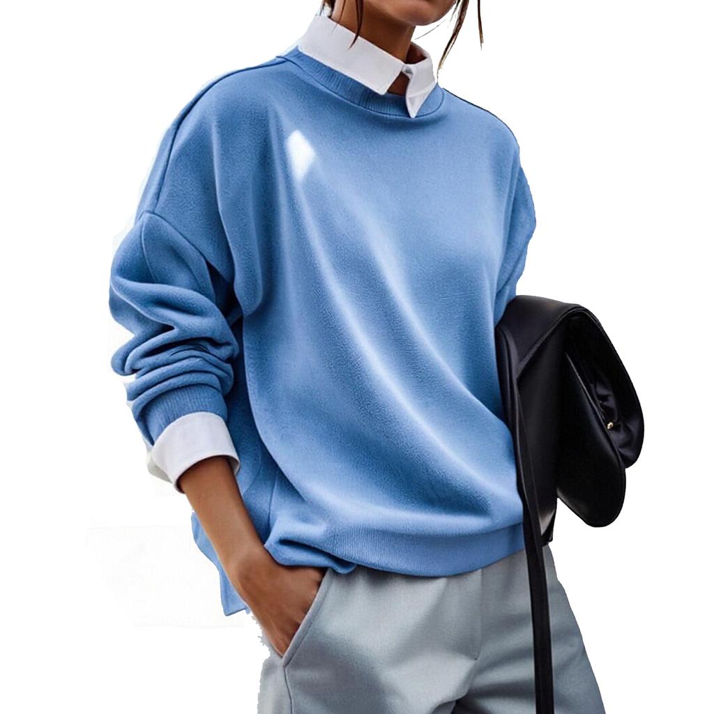 Women's casual loose fashion printed long-sleeved round neck pullover top