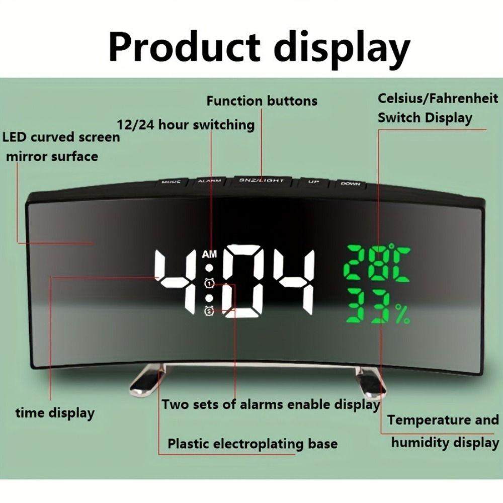 Curved Screen Digital Alarm Clock Large Table Clock Multi-function Desk Clock Table Use