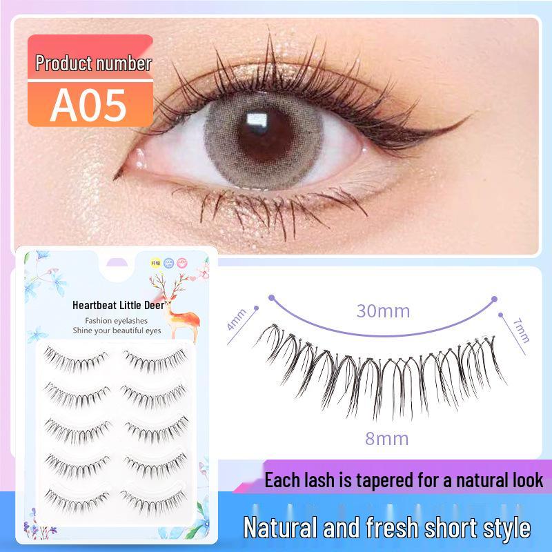

Natural Short Transparent Band False Eyelashes - 5 Pairs, Comfortable, Light, and Soft