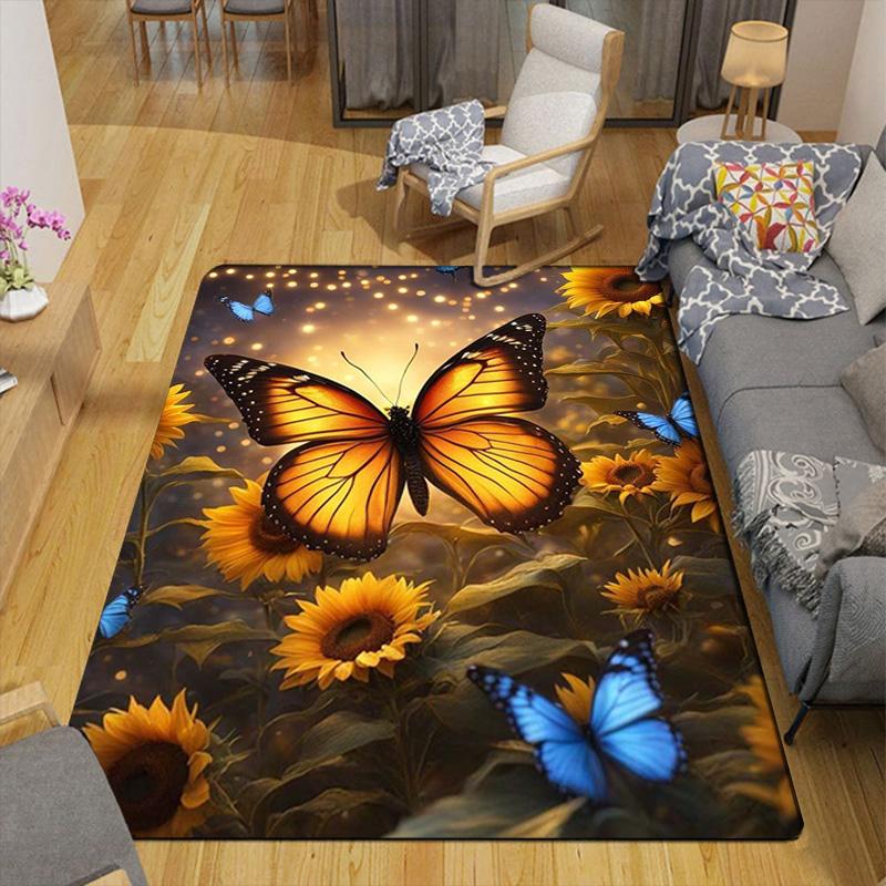Sunflower and Butterfly Rug Floor Mat for Living Room or Bedroom Soft and Comfortable Carpet a Gift for Birthday and Holiday.MFF0918517