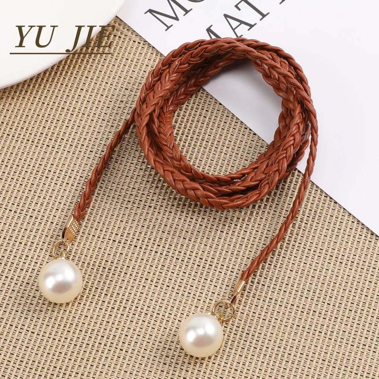 

Жемчужная цепочка на талию, элегантный винтажный тонкий ремень из искусственной кожи с узлом для женщин, вечерние платья, брюки верблюд