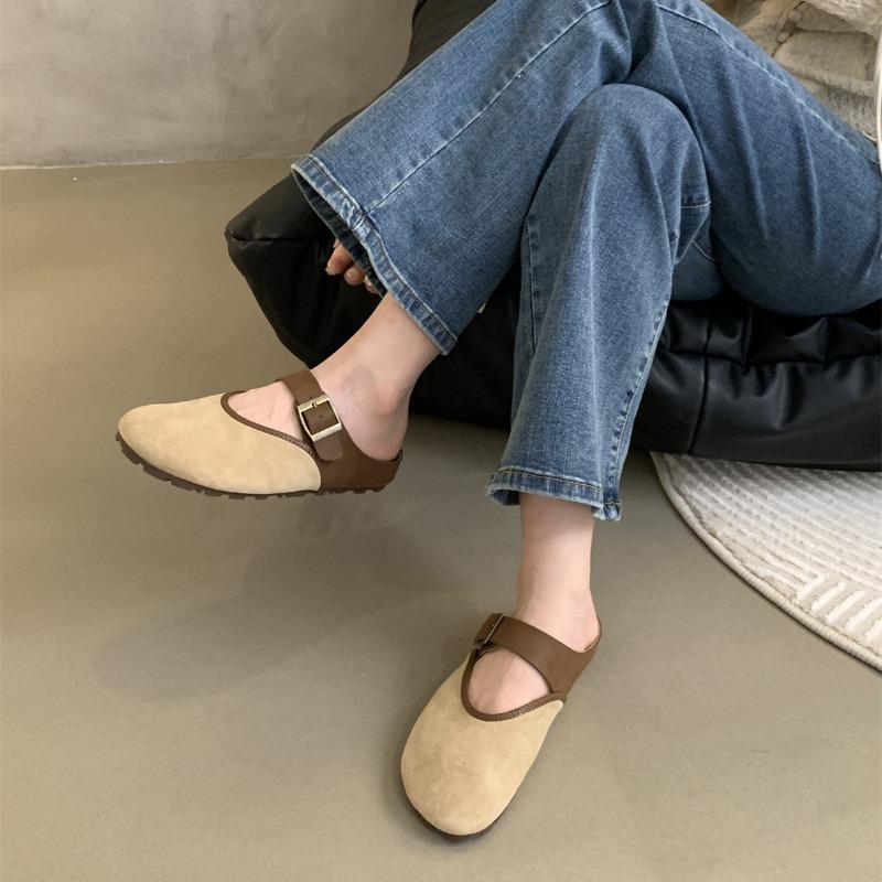Fashion Spring and Autumn Slippers Women's Flat Shoes 2024 New Trendy Fashion Baotou Slippers Women's Slip-On Shoes