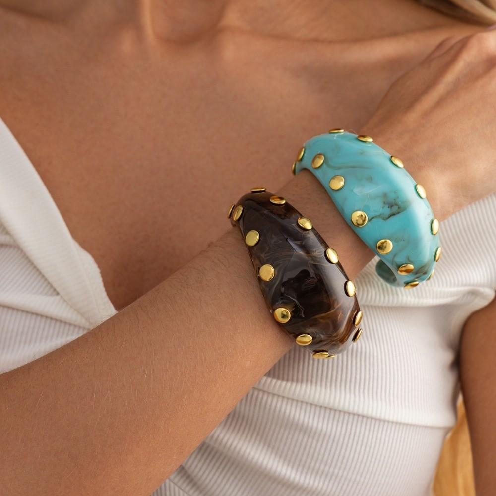 Rivet Resin Cuff Bracelet Irregular Chunky Bangle Vintage Wide Cuff Bracelet Gifts