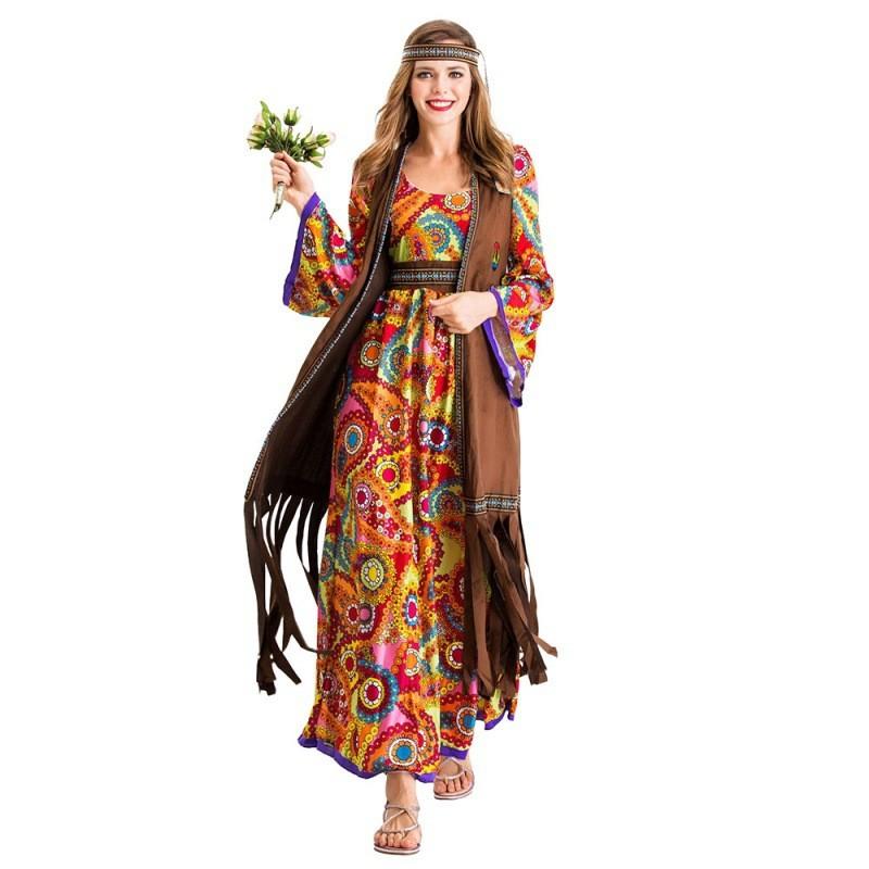 Stylish Polyester Hippie Costume For Women Featuring 70s Retro Disco Vibes Ideal For Halloween Celebrations
