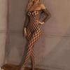 Fishnet Transparent Teddy Bodysuits Erotic Crotchless Lingerie Women Mesh Hollow Bodystocking Sexy Off Shoulder Teddies Bodysuit