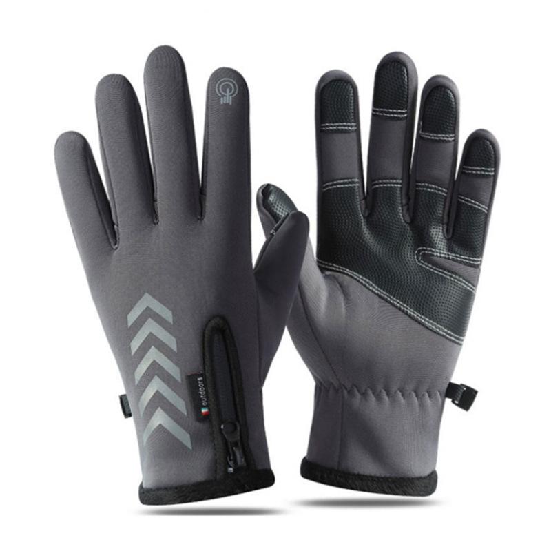 Outdoor cycling gloves men's autumn and winter touch screen zipper warm cold non-slip sports velvet mountaineering ski gloves