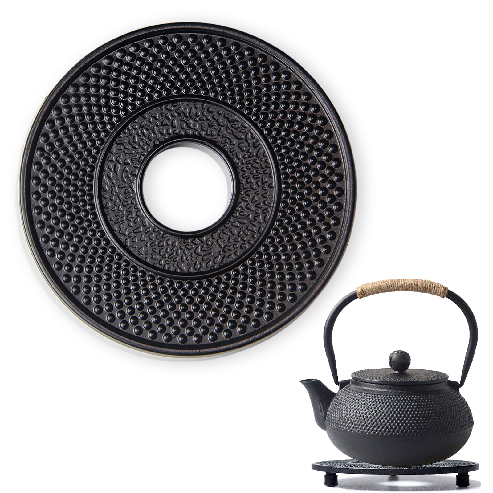 

yowodana 13.2cm Round Cast Iron Pot Holder, Teapot Holder, and Teapot Holder, Non-Slip Insulated, Perfect for Kitchen Table Teapots, Black
