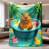 2026 New Flannel Blanket Featuring a Cute Capybara In a Bath, Soft And Comfortable 100% Flannel Throw with Bright Cartoon Design, Ideal for Home, Offi
