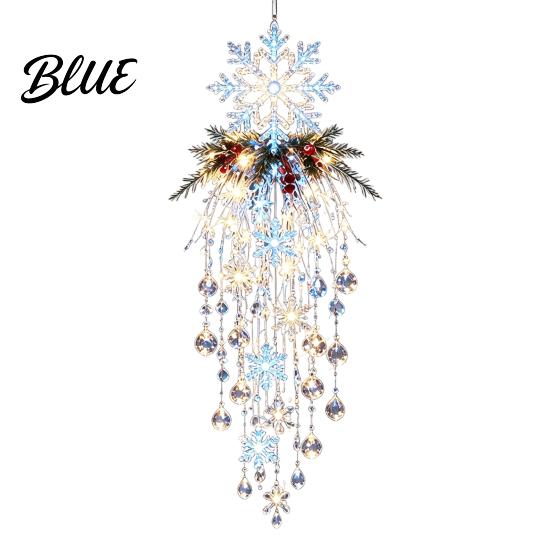 Santa Claus Snowman Decor Crystal Waterfall Christmas Lights, LED Warm White Pendant Festive Yard Decoration Light with Snowflake Droplets,