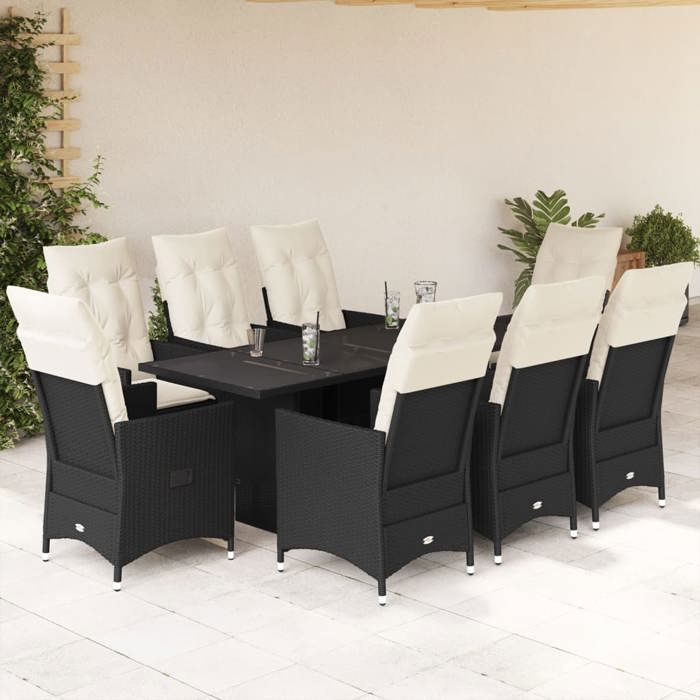 VidaXL Garden Dining Set 9pcs Cushions Black Woven Resin, Outdoor Dining Set 3276702