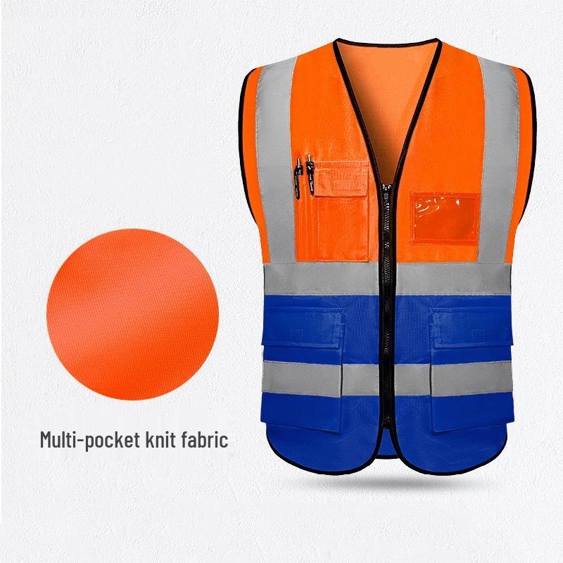 Multi-Pocket Reflective Safety Vest for Construction, Sanitation, and Traffic Workwear - Customizable.