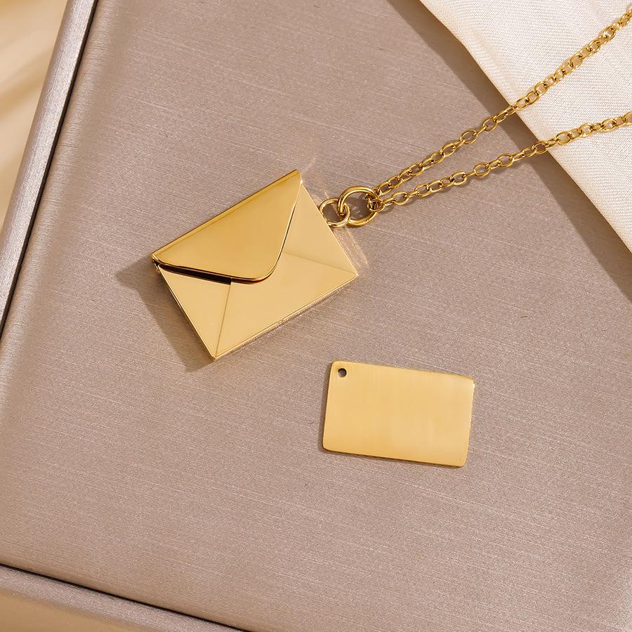 Love Letter Envelope Pendant Couple Necklace - European & American Style, Titanium Steel, Creative Design