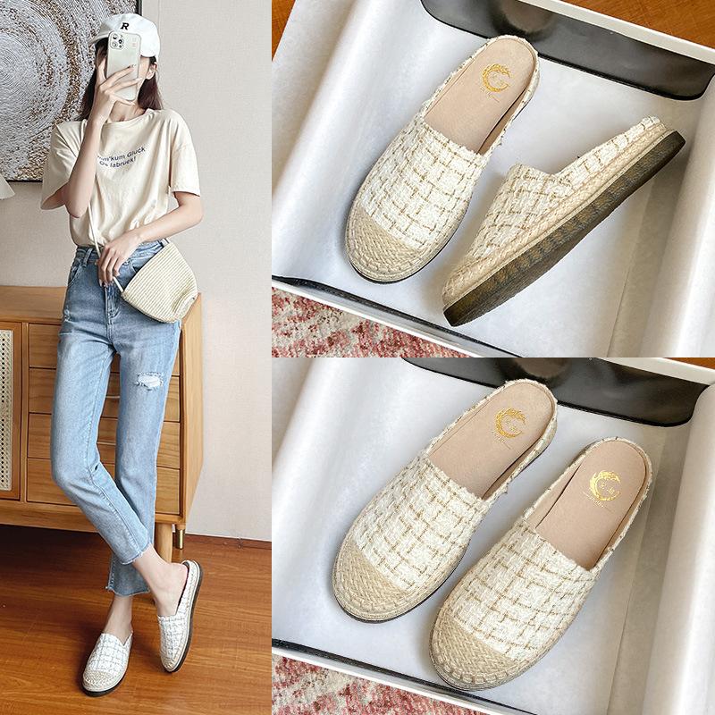 Fashion 2024 Women Espadrilles Slide Rubber Flats Sandals Hemp Knitted Mixed Color Shoes Ladies Pantuflas Slippers Femme Fisherman Mules