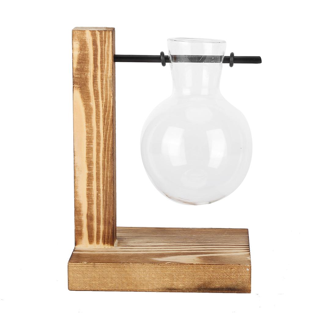 Innovative Planter Vase with Wooden Stand Transparent Glass Hydroponics Vase Desktop DecorationType