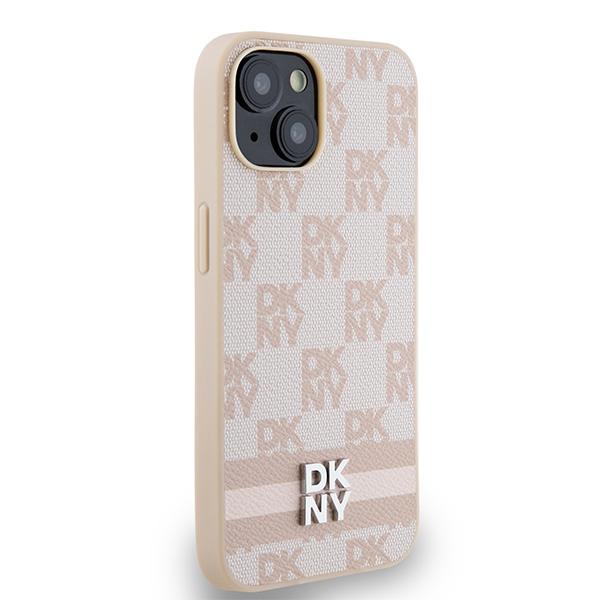 Dkny Dkhcp15Mpcptssp Iphone 15 Plus /14 Plus 6.7 Różowy/Pink Twarde Etui Skórzane Wzór Szachownicy Mono & Nadrukowane Paski