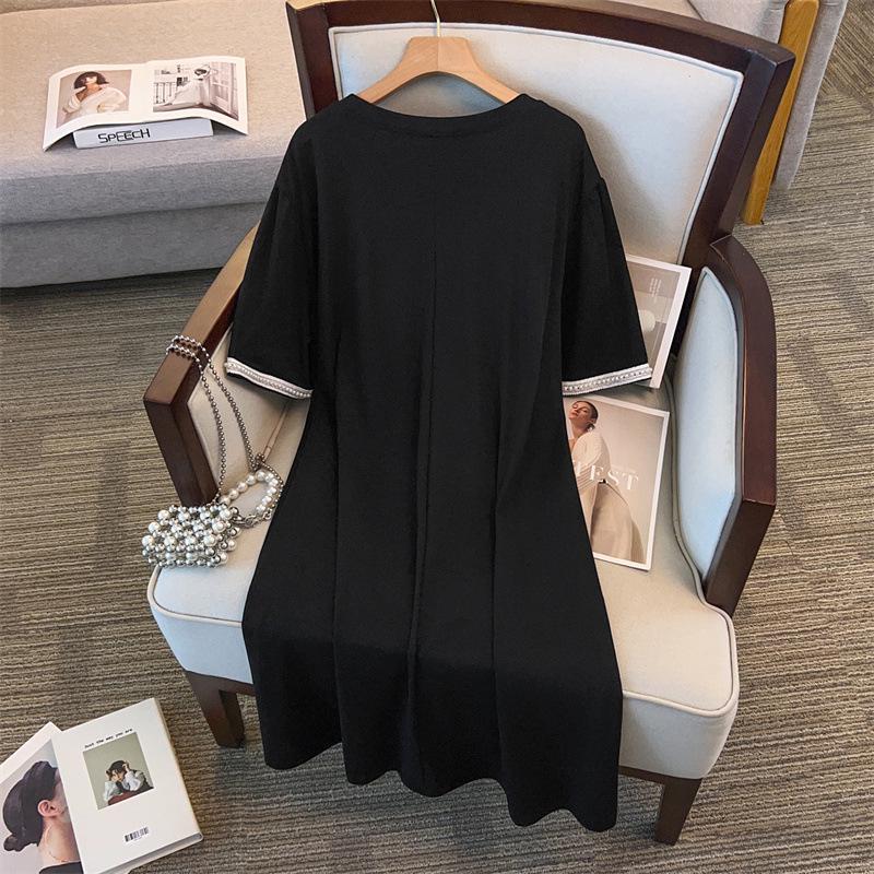 Plus Size A-Line Mid-Length Dress with Round Neck (Sizes 200-350 Jin)