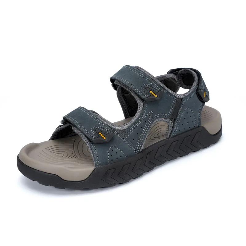 Mens Anti Slip Outdoor Leather Sandals Men Big Size 46 47 High Quality Sandals Comfortable Flat