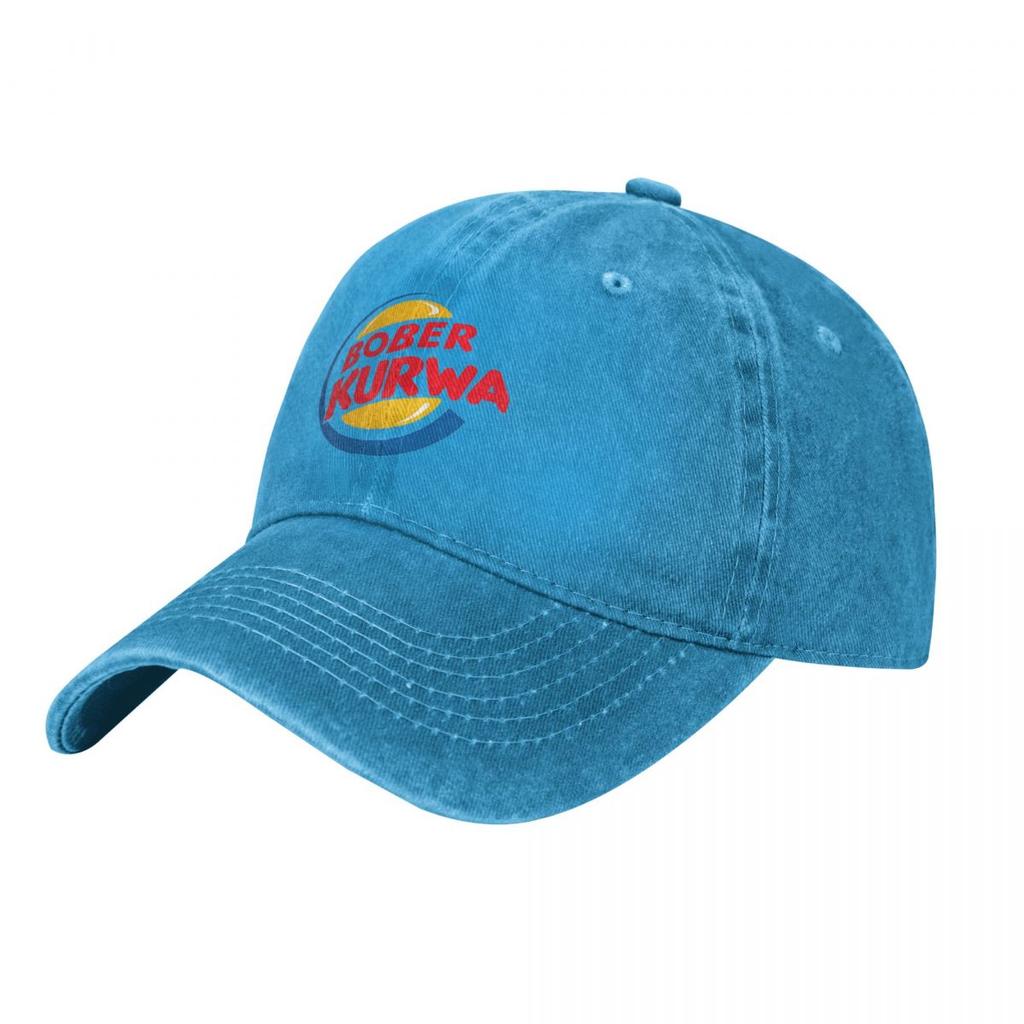 Bober Kurwa Meme Inspiriertes Burger King Baseballkappe Used-Look Denim Hüte Vintage Outdoor-Aktivitäten Unstrukturiert Weiche Sonnenschutzkappe
