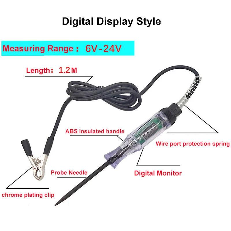 Caneta Testadora de Circuito Automotivo com Display Digital DC 6V 12V 24V Tensão Caneta Sonda Automotiva Luz Ferramenta de Diagnóstico Acessórios para Reparo Automotivo