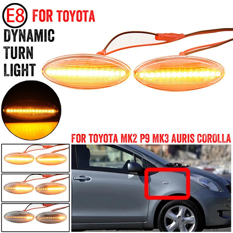 1 par dynamisk LED sideblinklys for bil til Toyota Yaris COROLLA Auris Mk1 E15 RAV4 Mk3 Etios Rullende blinklys