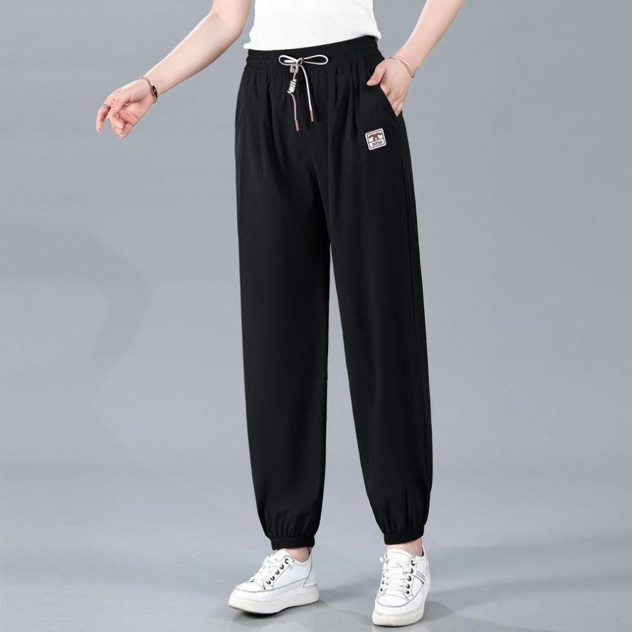 

YYFS Женская мода повседневные однотонные принтованные брюки с высокой талией брюки и капри XXXXL чёрный