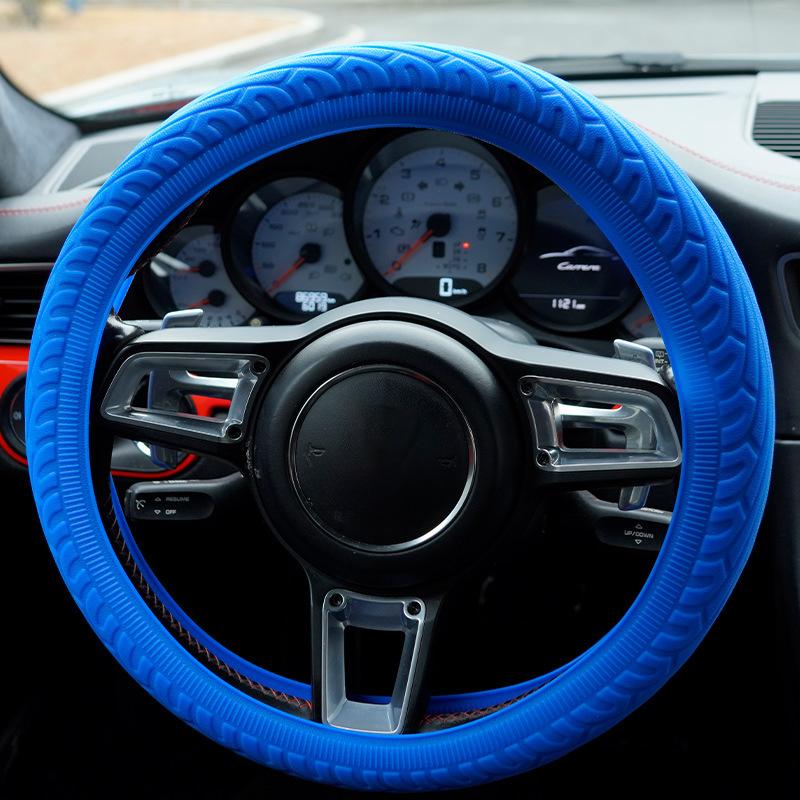 

Универсальный автомобильный нескользящий силиконовый чехол на руль эластичная текстура D-образные чехлы на руль аксессуары для украшения автомобиля синий