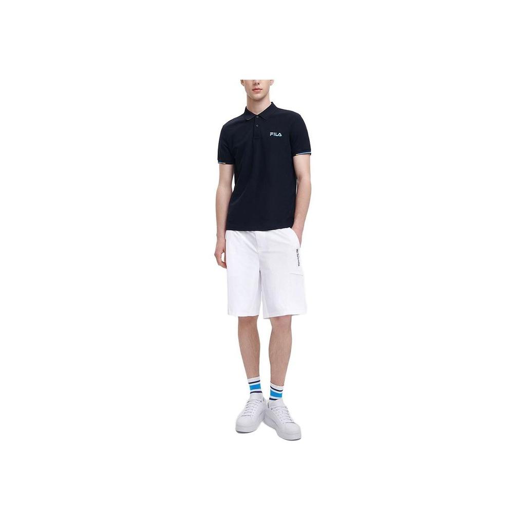FILA Solid Color Brand Logo Short Sleeve Polo Shirt Men tops Black F11M328117BBK