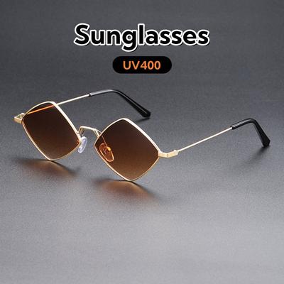 Trendy Individualistic Small-Framed Metal Sunglasses Travel Beach Uv Protection Fashionable Retro Rhombus Shaped Uv400 Glasses