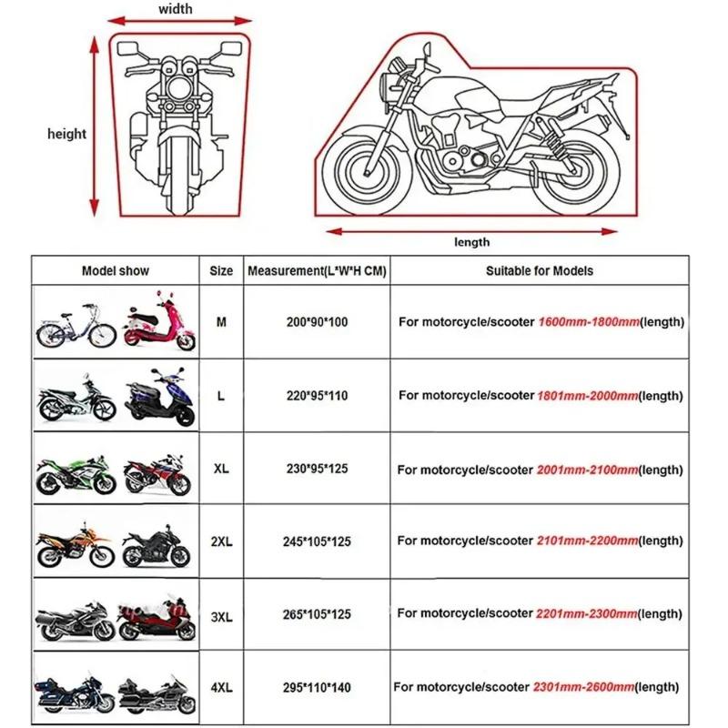 Motorcycle Cover Waterproof All Season Dustproof UV Protection 190T Motorbike Cover Multiple Colors