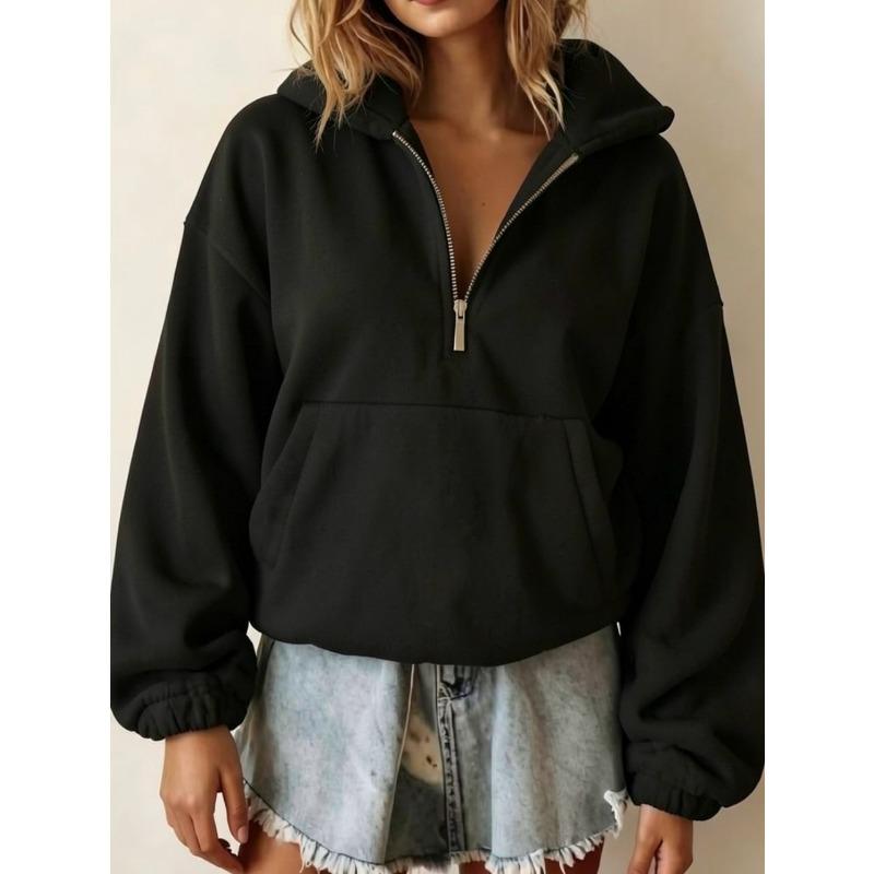 JPNTKY Women's Long Sleeve Half Zip Hoodie Vintage Casual Solid Color Print Autumn Winter Jackets & Coats