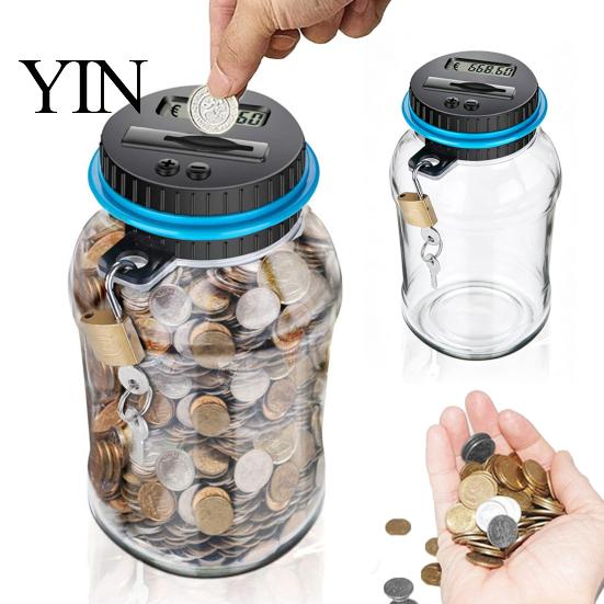 Educational Money Box for Children Digital Coin Bank with Intelligent Counting, Safety Padlock ABS Transparent Counter LCD Display Savings Jar,