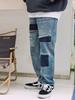 CHANGE WELL Men's Plus Size 2022AW Fashion American Vintage-Style Denim Pants, Straight Fit, Casual, Distressed Patch Jeans (BLUE, 28)