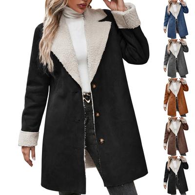 Ladies' Fashionable Long Sleeved Lapel Thickened Warm Plush Solid Color Jacket