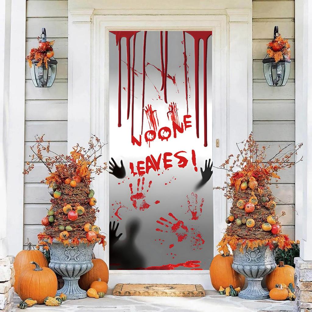 Four-Sided Stretch Carpet Fabric Door Cover with Halloween Design - Easy Installation