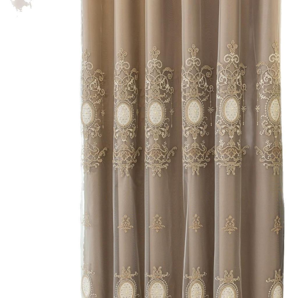 Luxury European Double-Layer Jacquard Blackout Curtains for Living Room or Bedroom - Soft Gauze Texture, Floor-to-Ceiling Design.