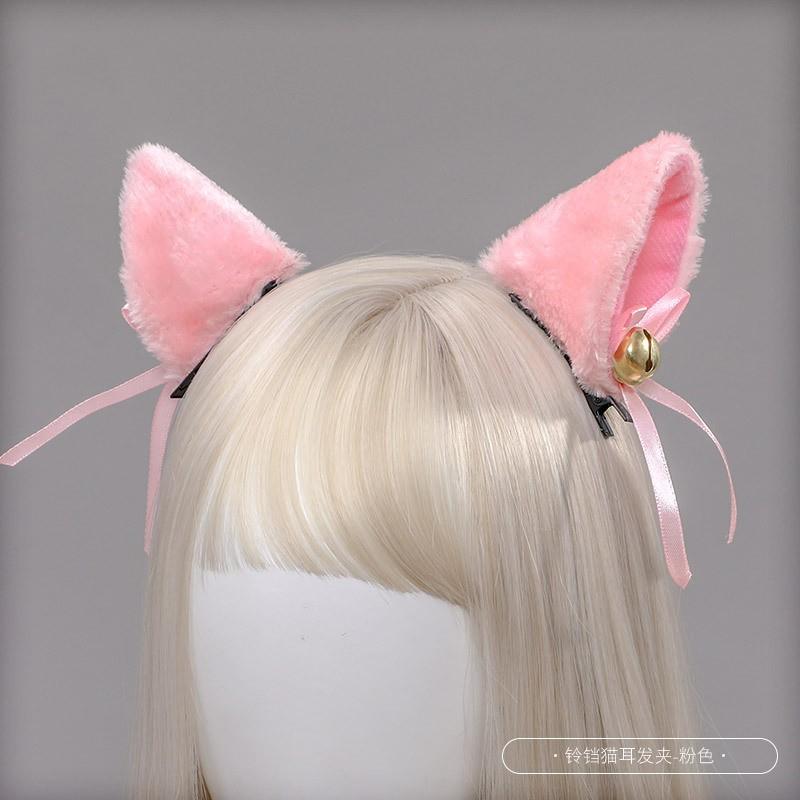 Cute Kawaii Cat Ear Hair Clips Set Girls - Soft Velvet Lolita Style Dual Clip Headwear Accessory In White Black Gray Pink