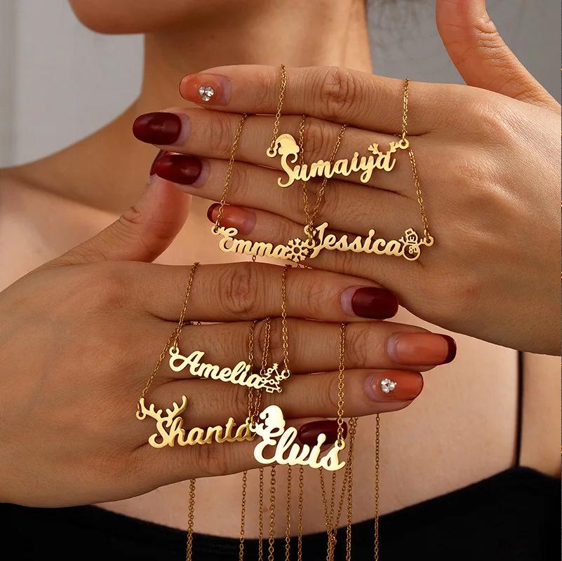 Collier Prénom Personnalisable en Acier Inoxydable - Bijoux de Noël Mode Européenne et Américaine pour Femme