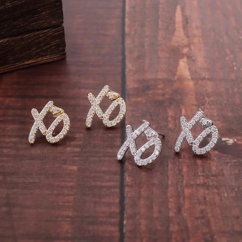 High Quality Hip Hop Cubic Zirconia Xo Letter Pendant Earrings Necklace Set for Men and Women Fashion Trend Jewelry