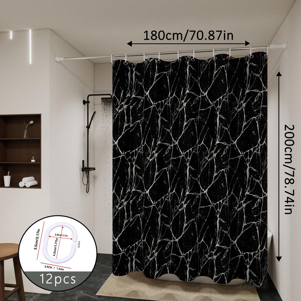 Fashionable and versatile black marble bathroom partition curtain, bathroom shower curtain, and toilet partition shielding curta