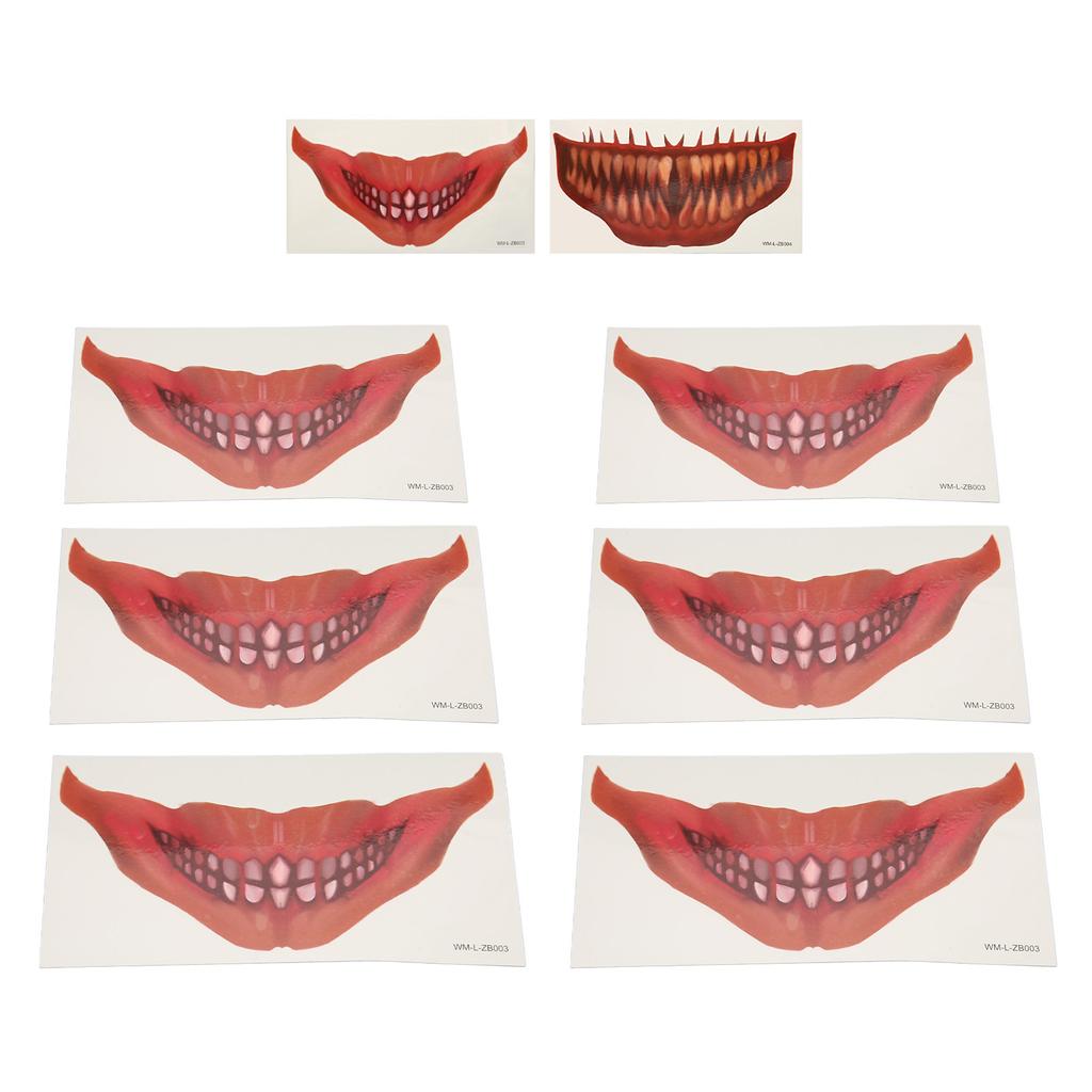 6ks nálepka na tetování Big Mouth Strašidelná vodotěsná, potící horor Dočasná halloweenská tetování na obličej St