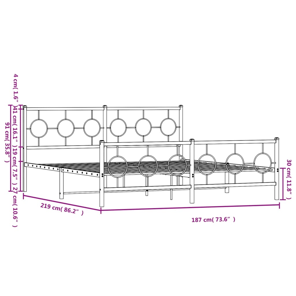 Metal Bed Frame with Headboard and Footboard Black 183x213 cm