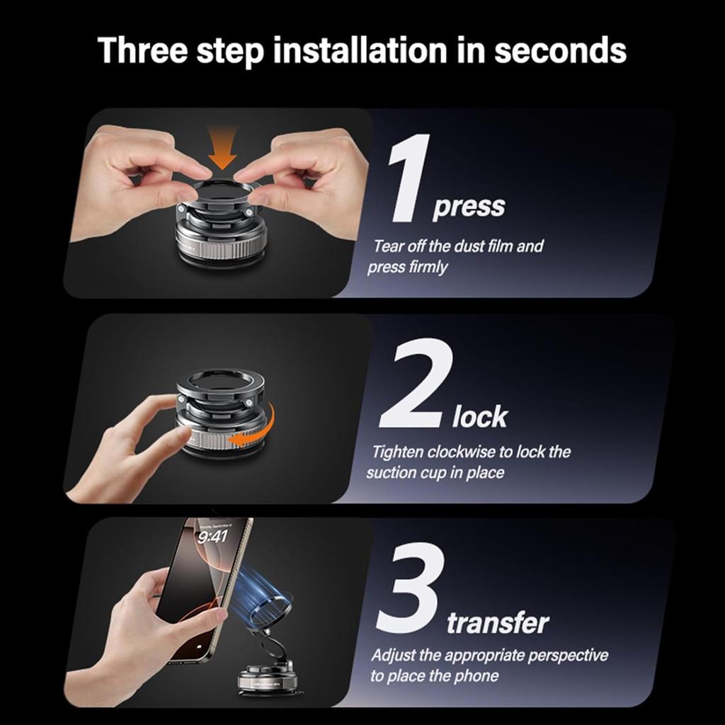 Magnetic Car Mobile Phone Holder, Car Mount with Vacuum Suction Cup/360° Rotatable/Foldable, Universal Car Mobile Phone Holder