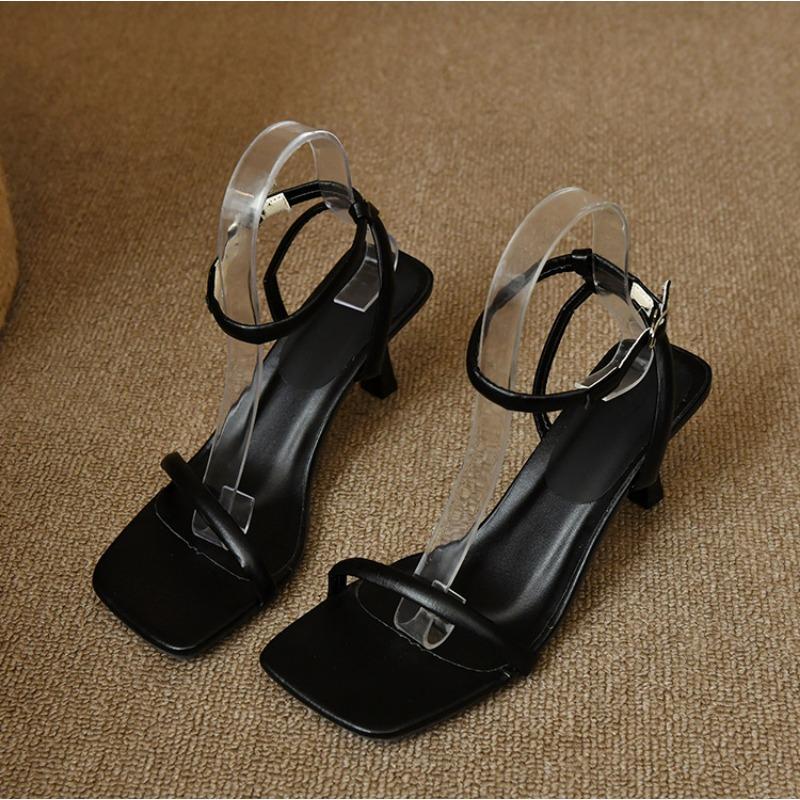 Französische Sandalen Sommerschuhe Eckige Zehenpartie Einriemer mit dünnen Absätzen Hohe Absätze