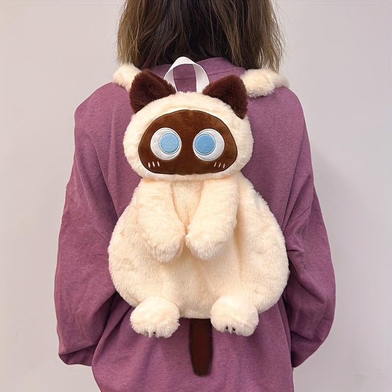 Black Cat Backpacks Big Eyes Kitten Doll Plush Kawaii Stuffed Animals Shoulder Bag Large-Capacity Soft Toy Fashion Crossbody Bag