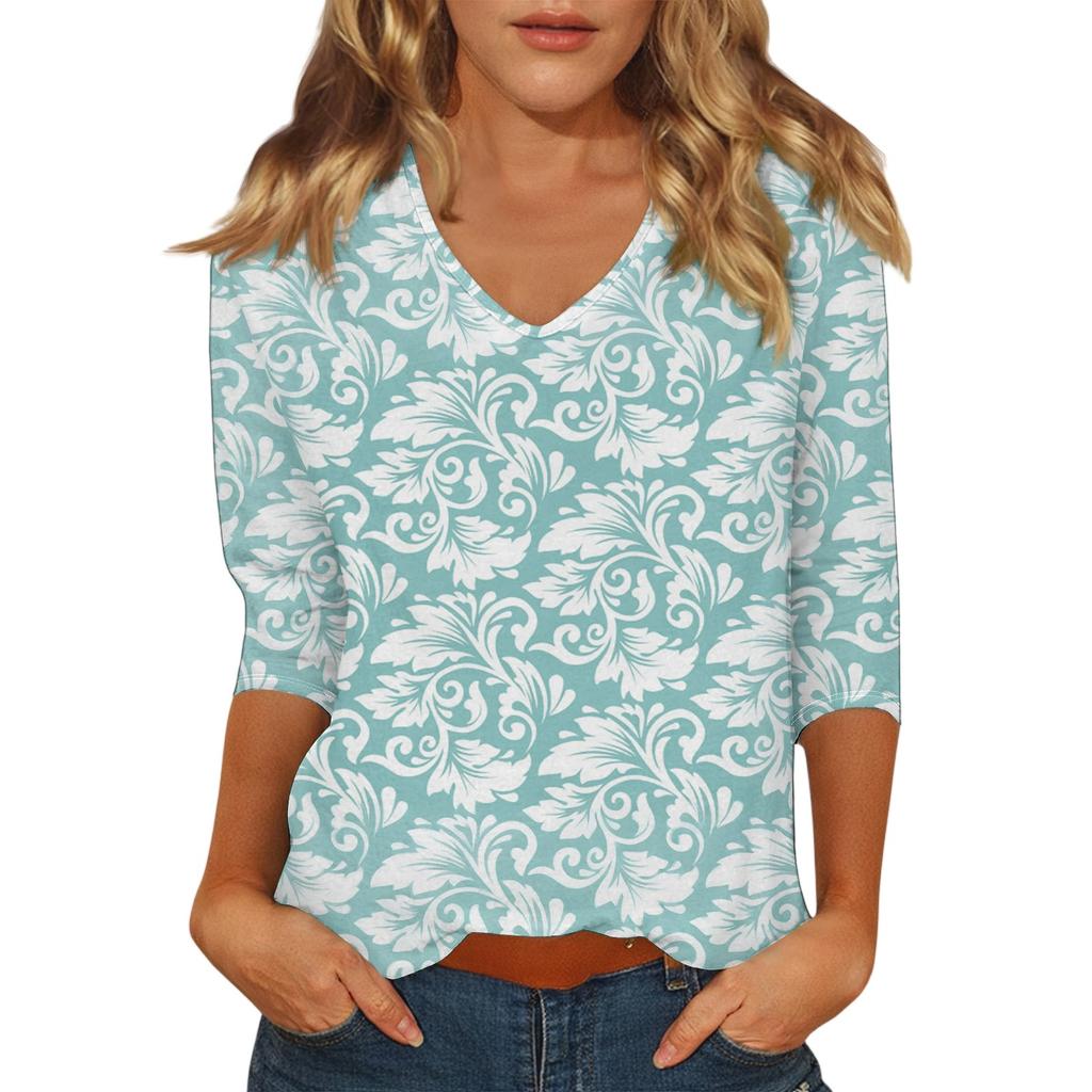 Women's Casual Fashion Sexy Comfortable V-Neck Floral Seven Sleeve Top
