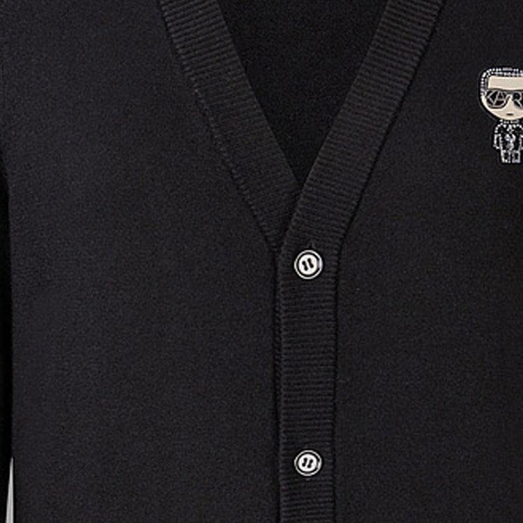 Karl Lagerfeld Minimalist Comfortable Solid Color Single-Breasted V-Neck Loose Long Sleeve Knit Sweater Men tops Black E37M2003