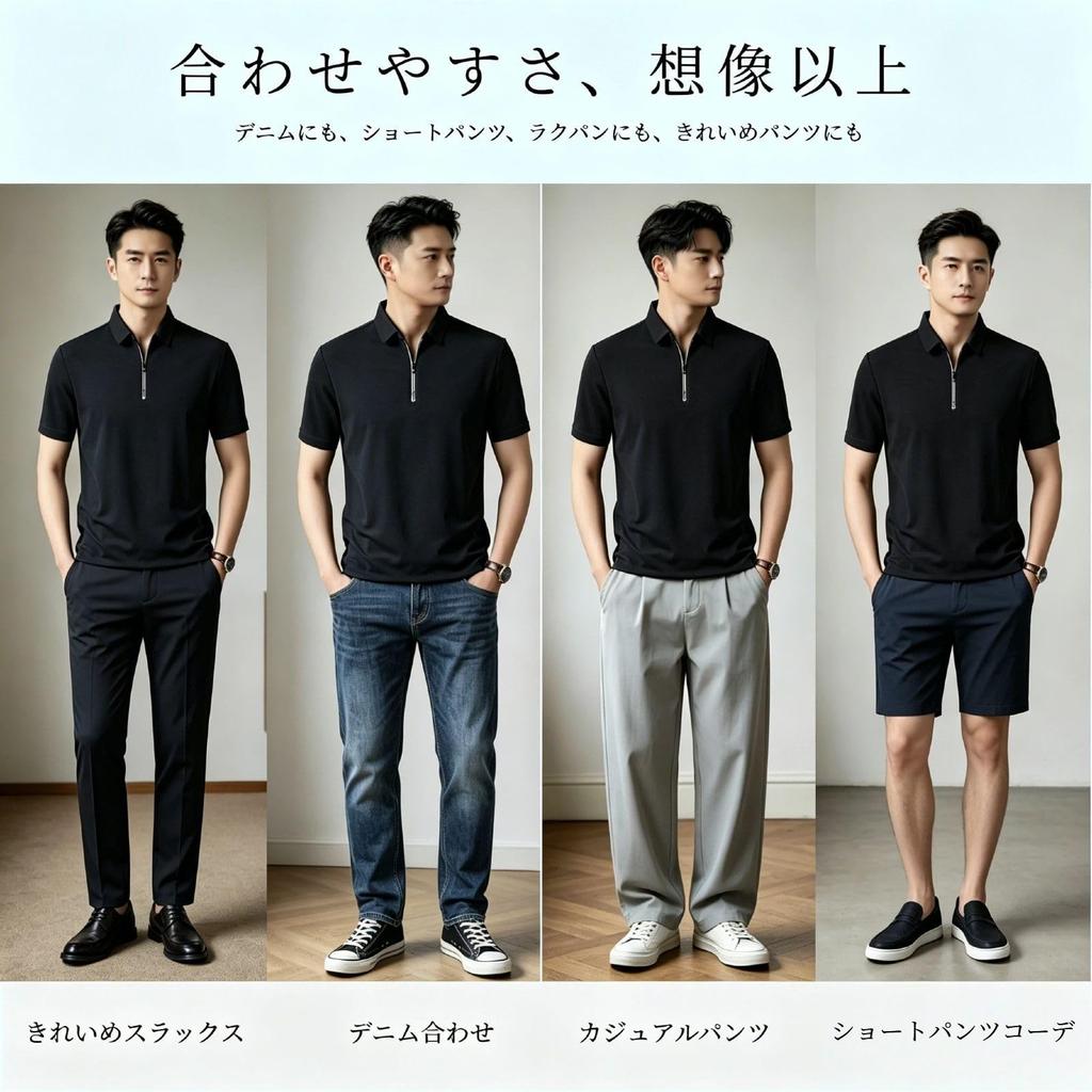 [BUTMYJ] Men's Summer Half-Zip Polo Shirt, Cooling Touch, Business Casual, Plain, Golf Wear, Sweat-Wicking, Quick-Drying, Breathable, Short-Sleeve T-S